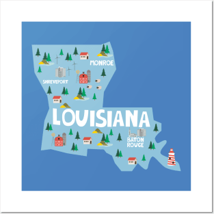 Louisiana Illustrated Map Posters and Art